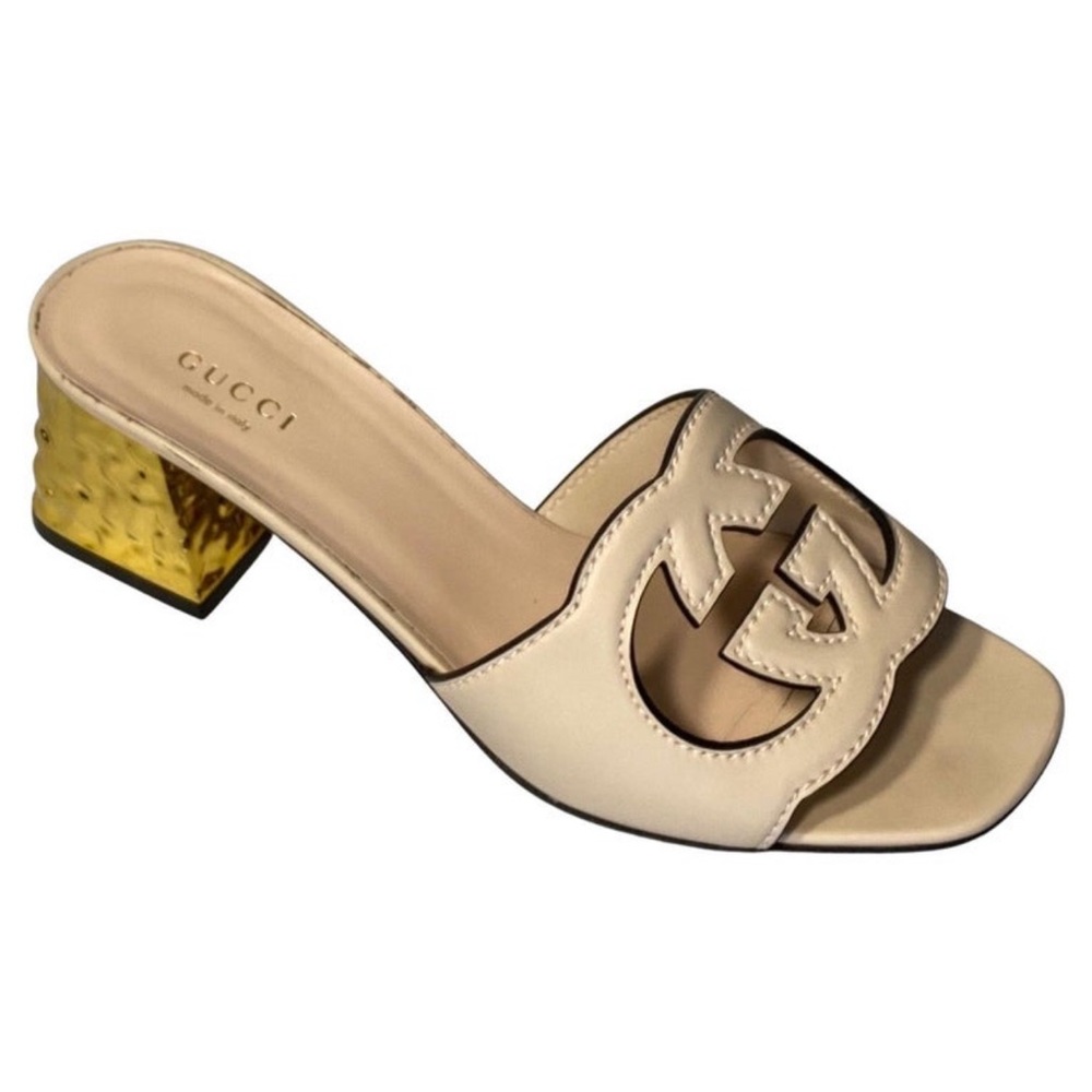 Gucci Rose/Nude Leather Interlocking G Cut-out Sandal - Size 37.5